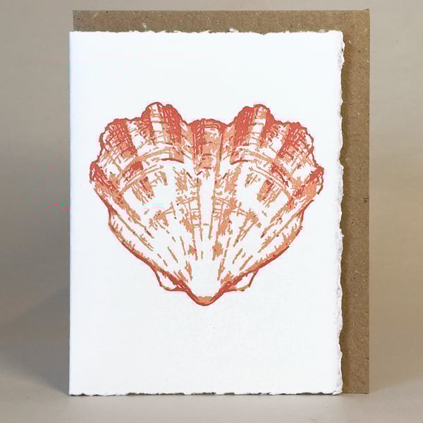 Heart Shaped Scallop Shell - Original Hand Printed LinoCut Card - send some love