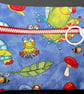 Small funky zipped pouchwith cartoon frogs, tortoise, bees and toadstools
