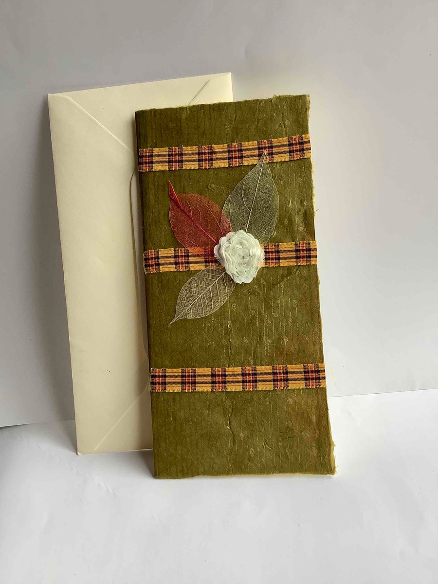Green and gold with tartan ribbon card 