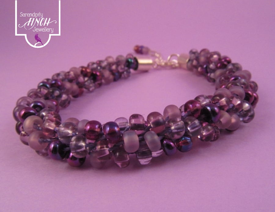 Purple Beaded Kumihimo Bracelet, Purple Bracelet, Purple Beaded Bracelet