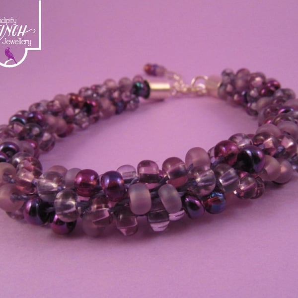 Purple Beaded Kumihimo Bracelet, Purple Bracelet, Purple Beaded Bracelet