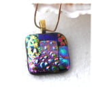 Patchwork Pendant Dichroic Glass P008 Gold plated chain