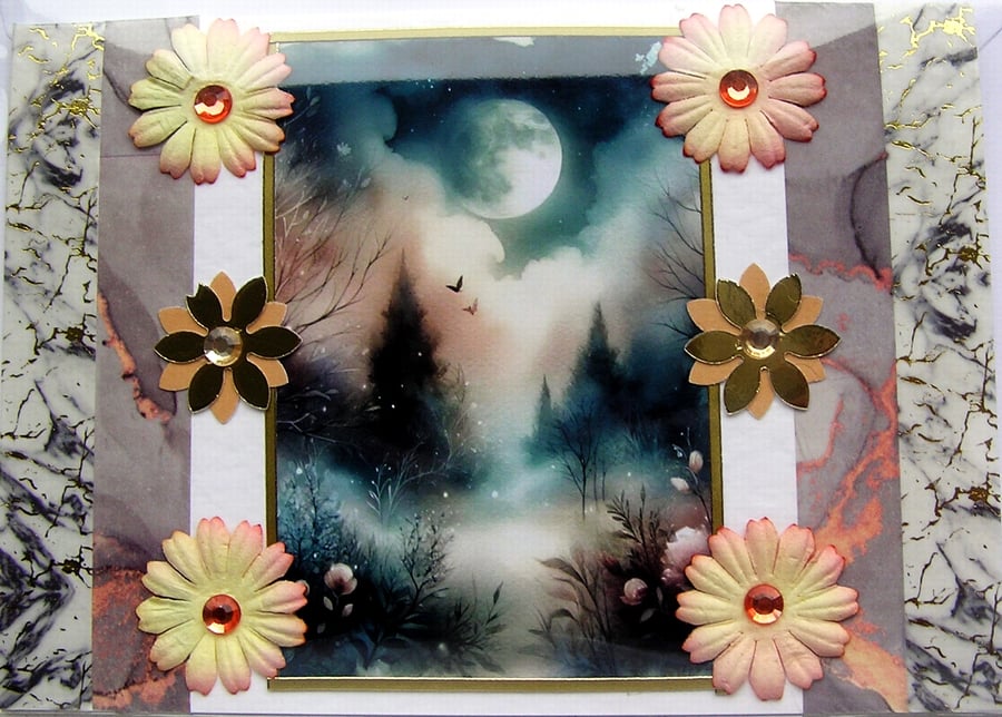 Twilight Full Moon - Hand Crafted 3D Decoupage Card - Blank 3121