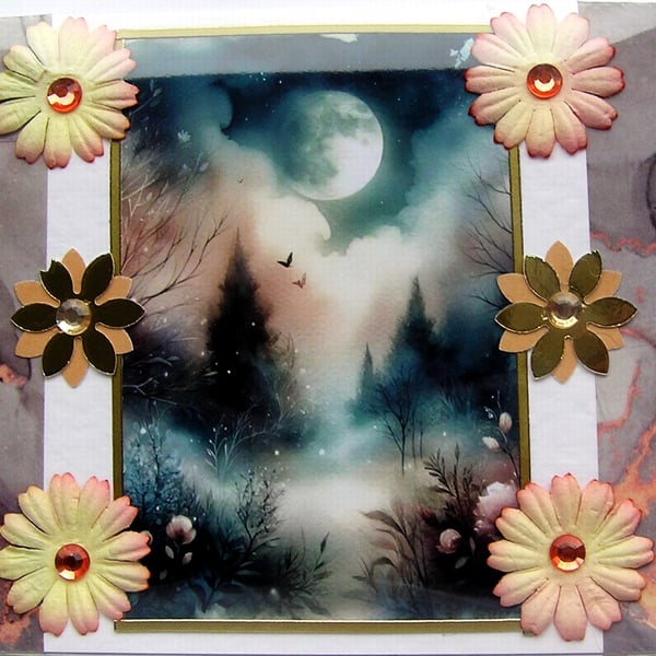 Twilight Full Moon - Hand Crafted 3D Decoupage Card - Blank 3121