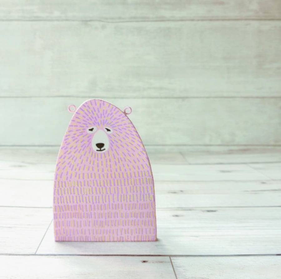 Baby Pink Bear , Handmade Wooden Bear, Reclaimed Wood, Low Waste