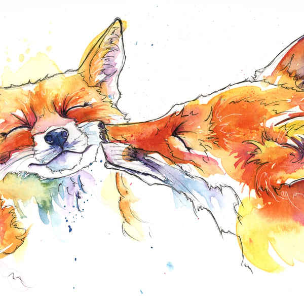 Smoochy Foxes A3 Print