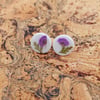 pressed purple flower and greenery stud earrings