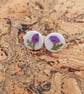 pressed purple flower and greenery stud earrings
