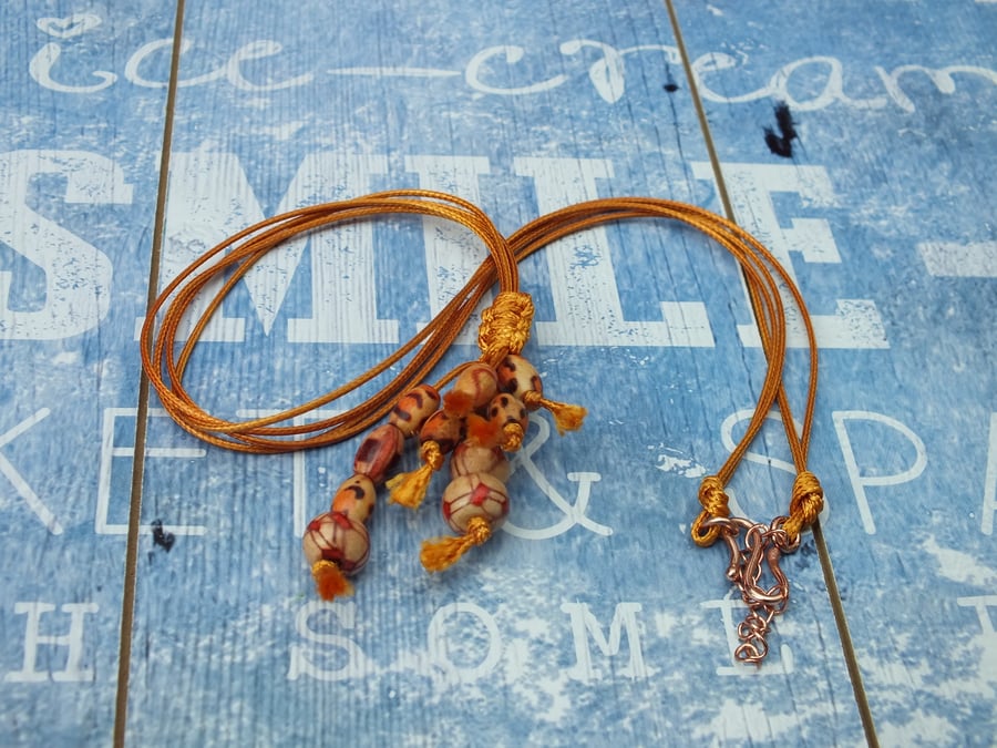 Boho Chic Wood Necklace with Wax Cord Festival wear