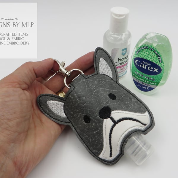 Dog Hand Sanitiser Holder, Embroidered Hand Gel pouch with lobster clasp