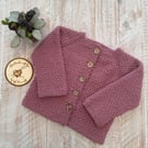 20% OFF Sample Sale Handknitted 'Aster' Aran Baby Cardigan 6-12 months Rose Pink