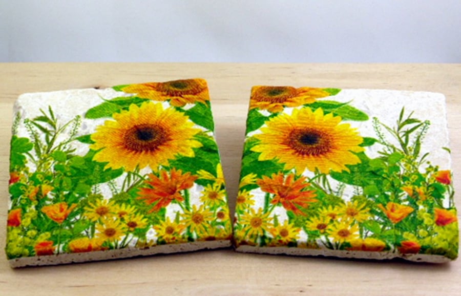 Natural Stone 'Sunflower' Coasters