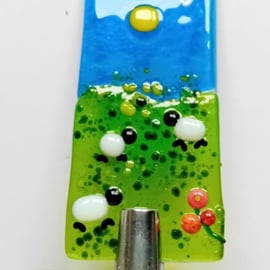 Fused glass Sheepy Worry Poppet