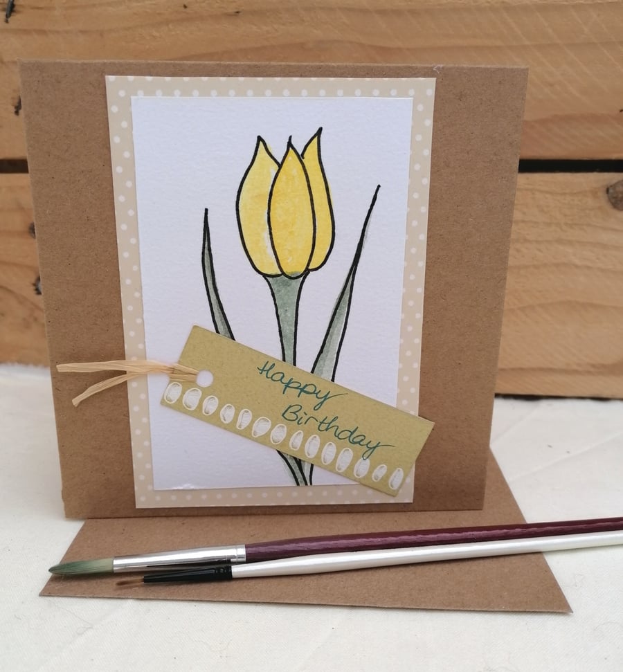 Birthday Card, Tulip, Handmade