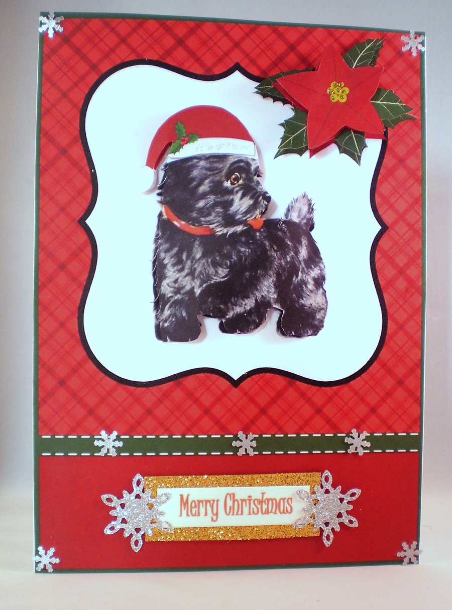 Scottie Christmas Card, Handmade,3D,Scottish