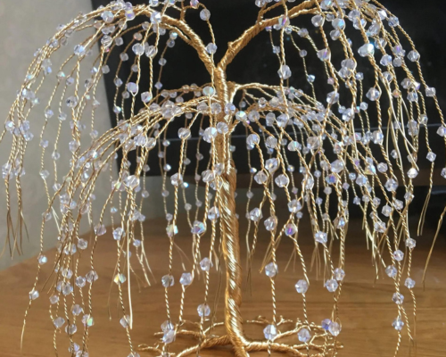 Gold Wire Willow Tree with Crystals