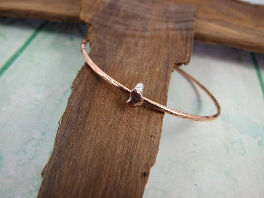 Copper Stacking Bangle with Sterling Silver & Copper Heart Ring Charm 