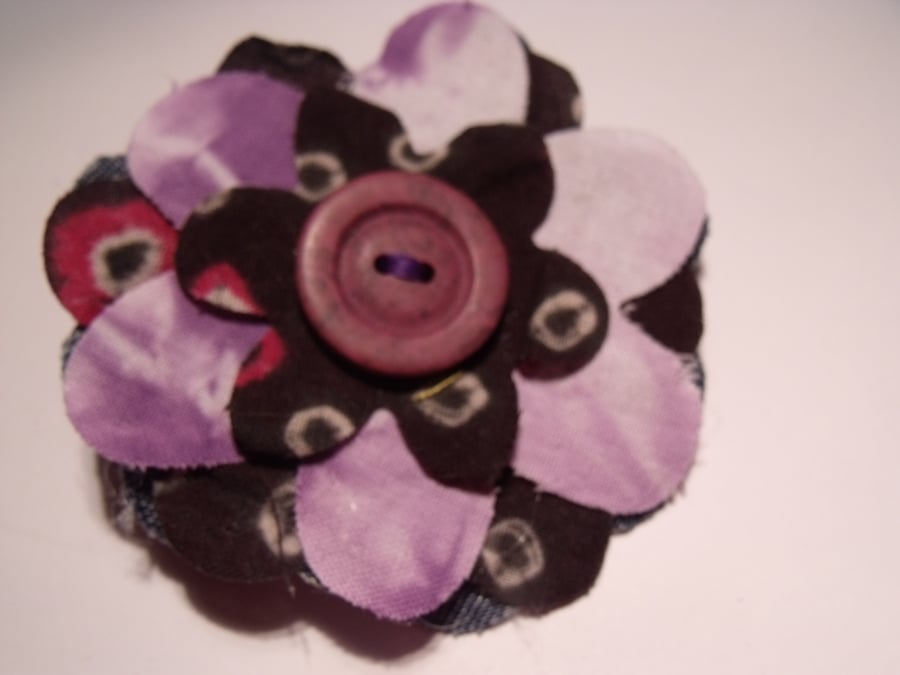 Textile Upcycled Flower Patterned Corsage Brooch Pin Badge