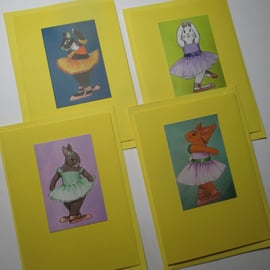 Bunny Rabbit Blank Greetings Card x4 Notelet Ballet Dancer Beautiful Bundle