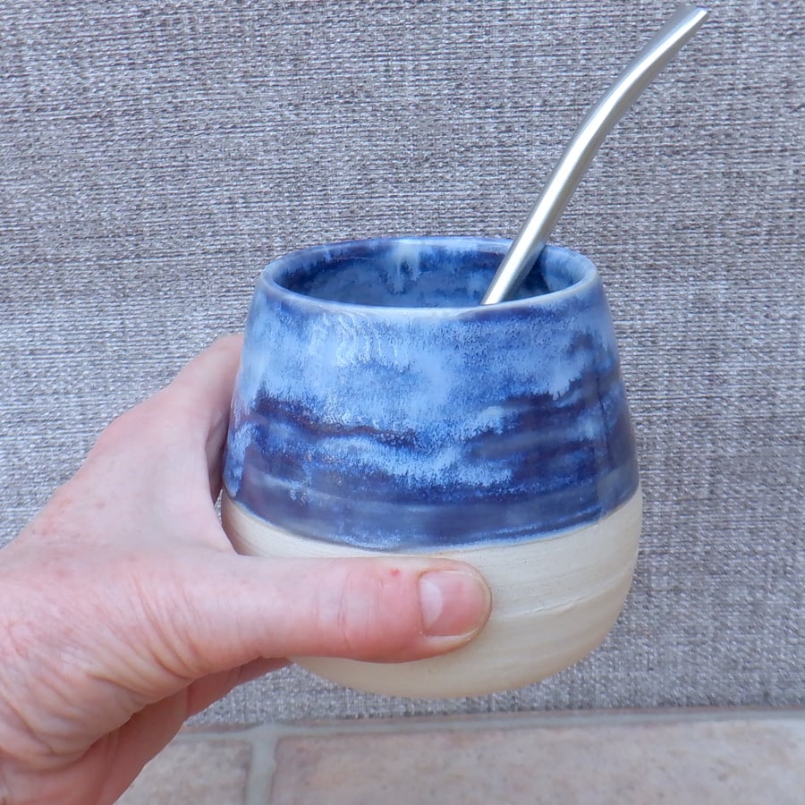 Yerba Mate gourd calabash cup bowl bombilla wheel thrown in stoneware pottery 