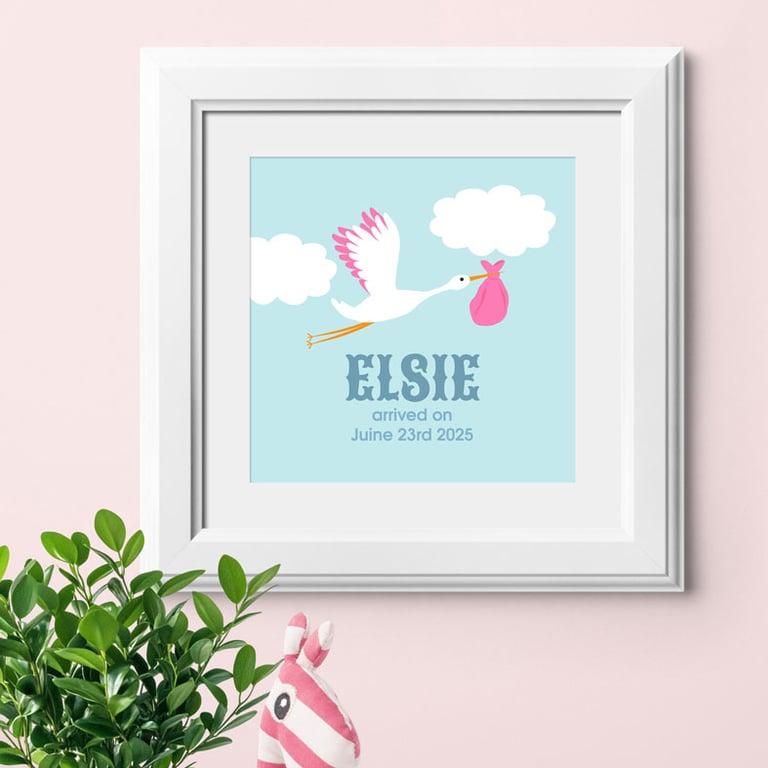 Stork Personalised Nursery Print - 2 colour options