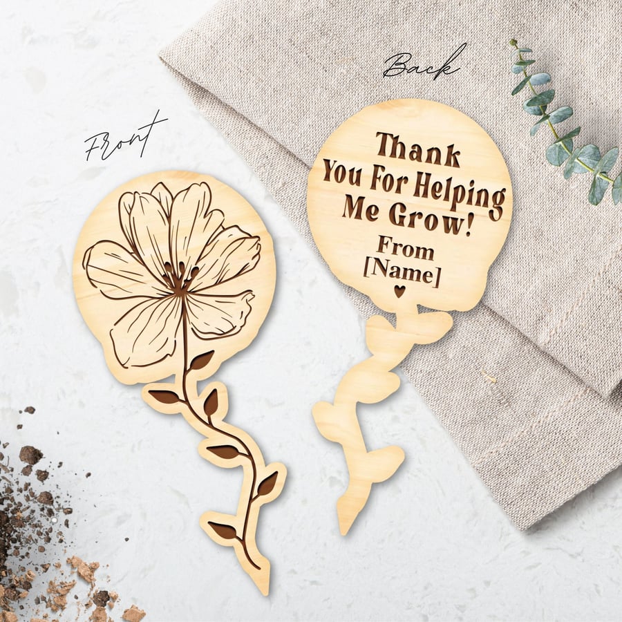 Thank You For Helping Me Grow - Flower Plant Tag - Thoughtful Plant Teacher Gift