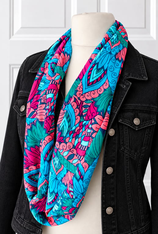 Bold & Vibrant Pink, Green & Turquoise Infinity Scarf 