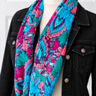 Bold & Vibrant Pink, Green & Turquoise Infinity Scarf 