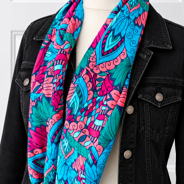 Bold & Vibrant Pink, Green & Turquoise Infinity Scarf 