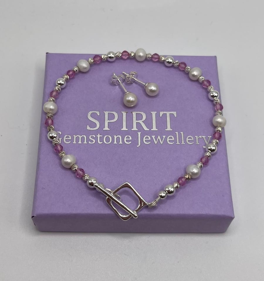 Pinks Sapphires And Pearl Bracelet