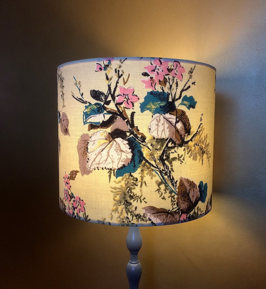 Gorgeous Yellow and Pink Blossom Floral 50s  Vintage Fabric Lampshade
