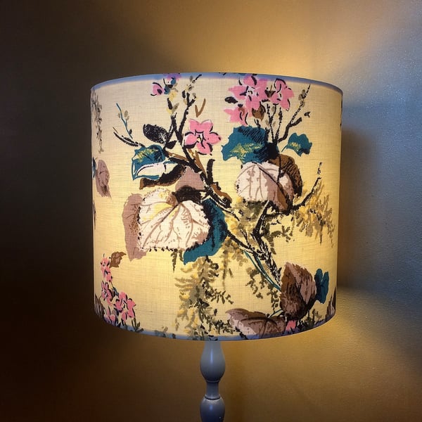 Gorgeous Yellow and Pink Blossom Floral 50s  Vintage Fabric Lampshade