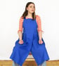 Pleated Pinafore Apron with Split Leg and Adjustable Cross Back. Blue No25 - Image 1