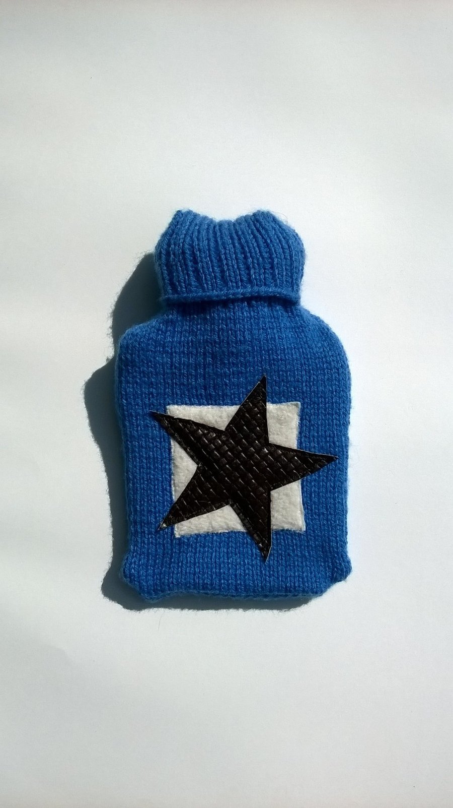 SALE : Hot water bottle cover  - blue with leather star