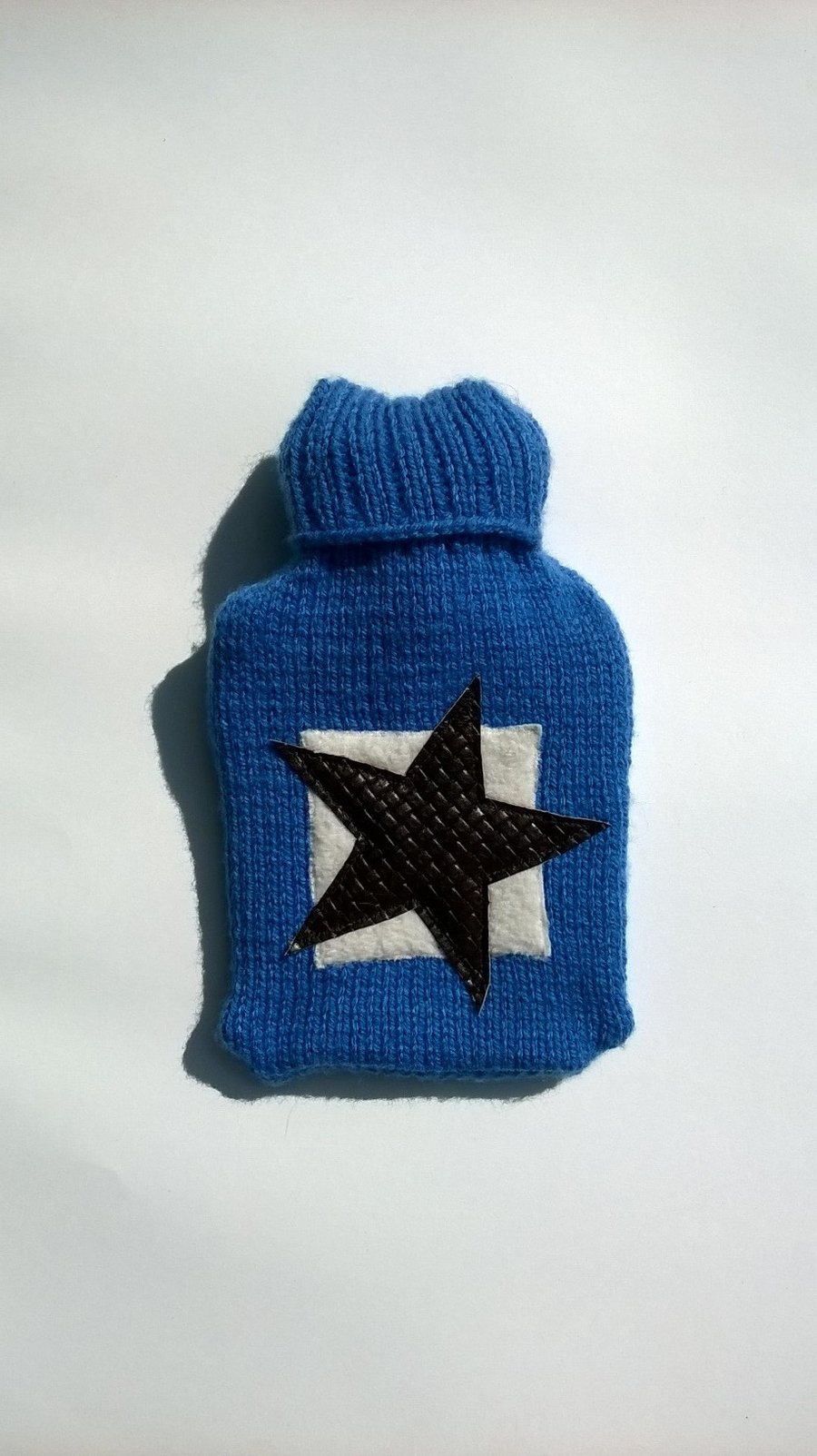 SALE Hot water bottle cover  - blue with leather star