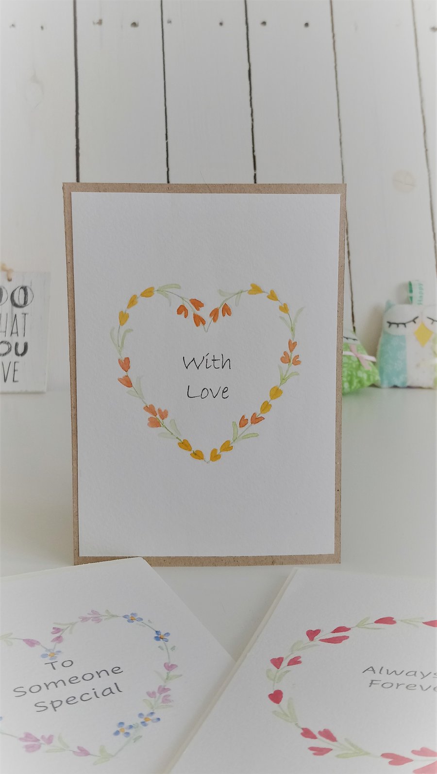 Original Hand Painted "With Love" Card with Orange & Yellow Flower Wreath