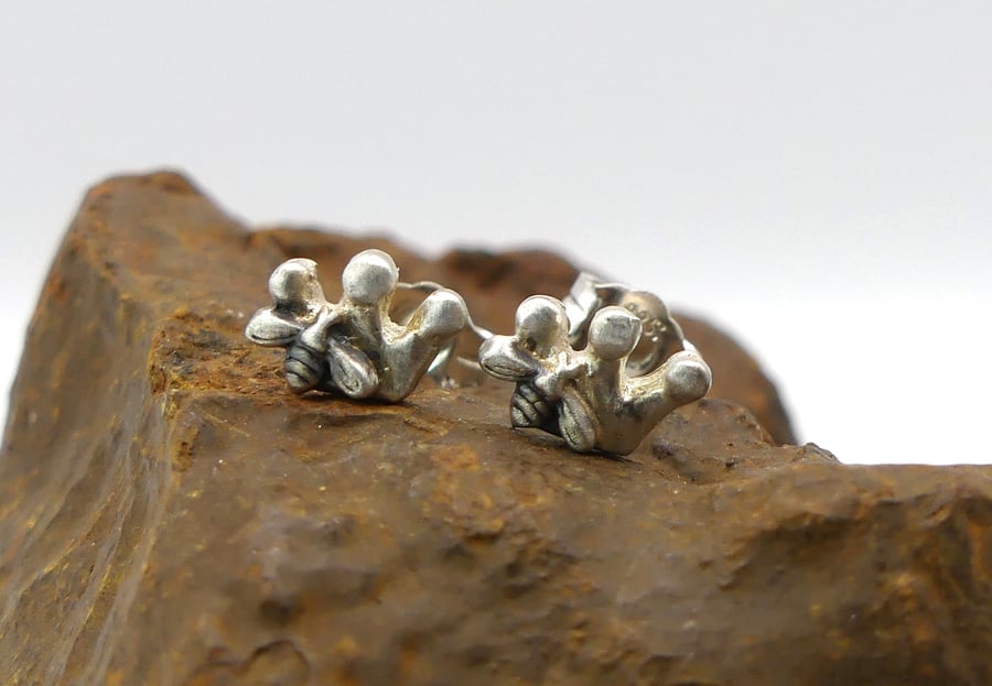 Recycled Sterling Silver Queen Bee Stud Earrings.