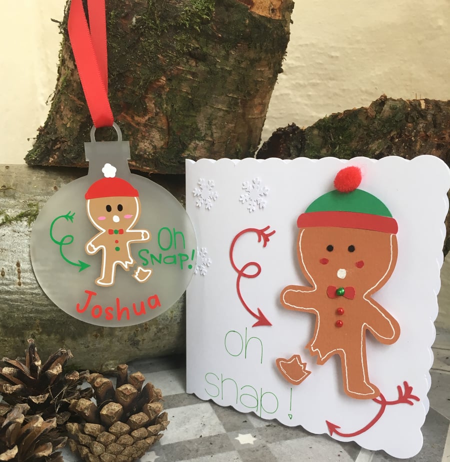 Gingerbread man Bauble and matching Christmas card Gift set