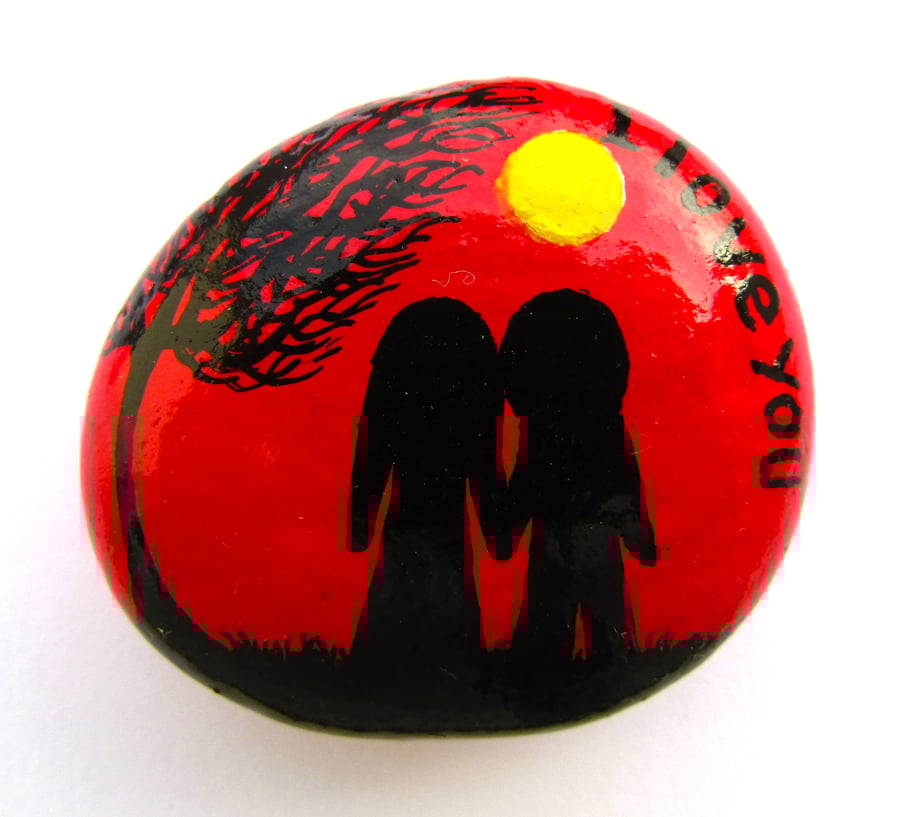 Painted Stone, I Love You Pebble Art, Small Anniversary Gift for Him, for Her