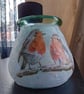 Robins Round glass vase - Decoupaged 