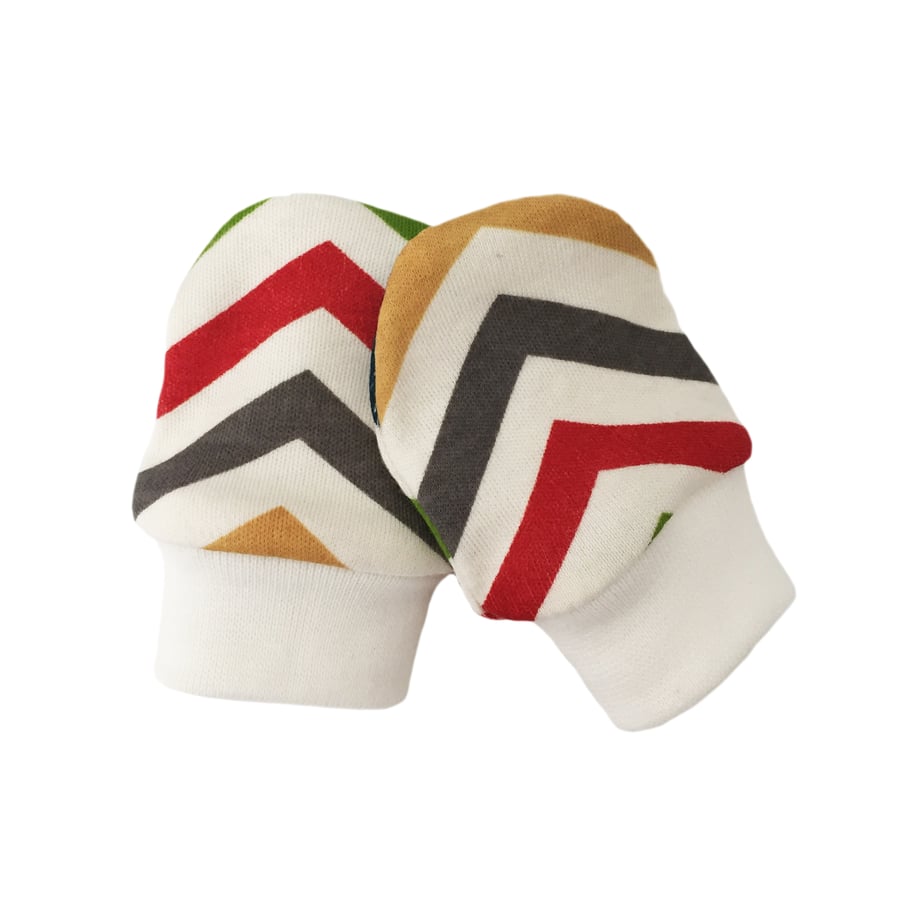 ORGANIC Baby SCRATCH MITTENS in MULTI SKINNY CHEVRONS  A New Baby Gift Idea