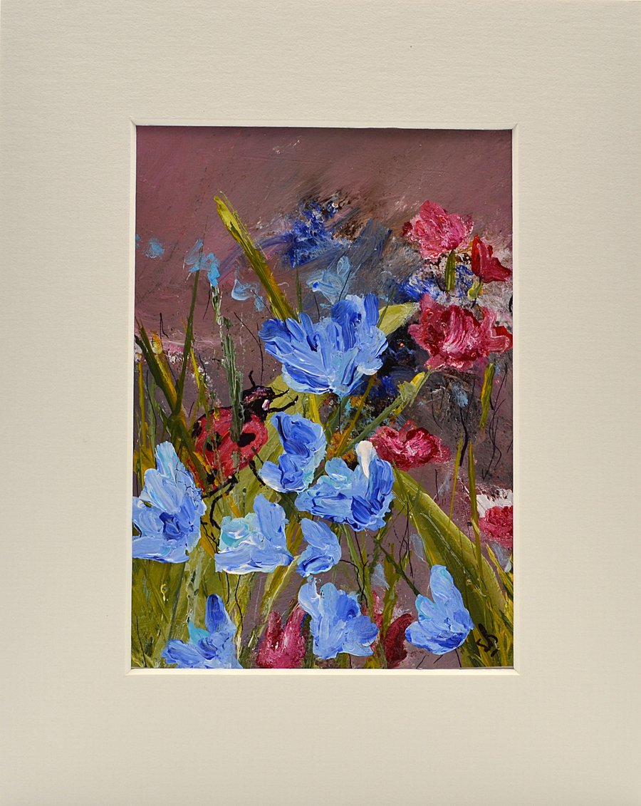 Original Painting of Flowers & A Ladybird