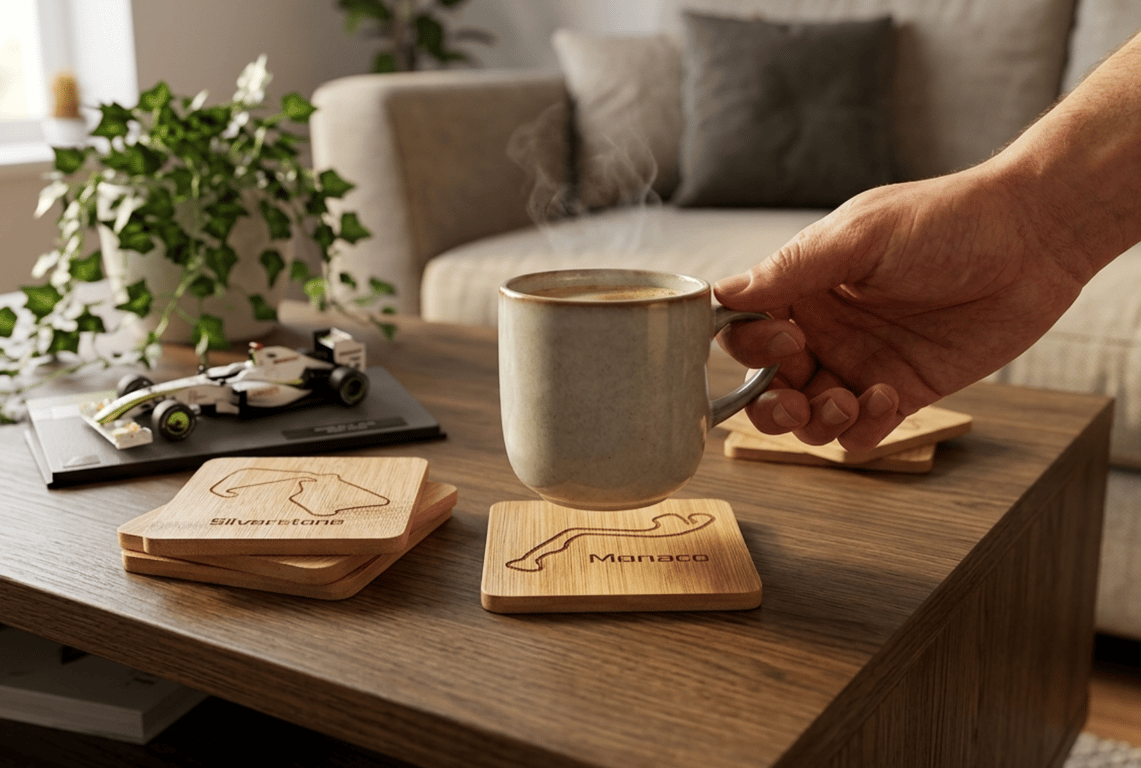 F1 Race Track Coasters - Wood Engraved 
