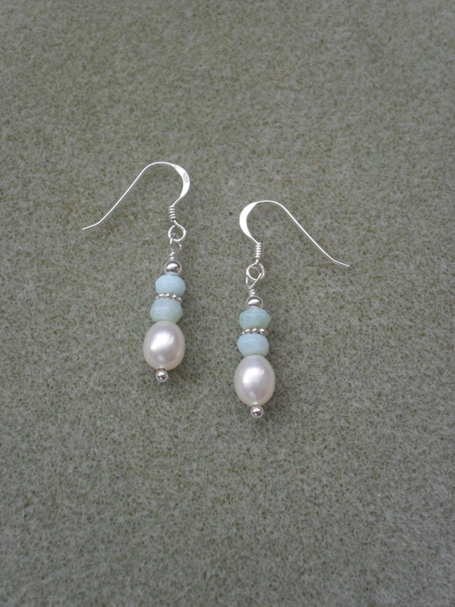 Sterling Silver Opal and Freshwater Pearl Earrings
