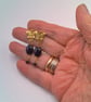 Earrings with Black Oval Glass Bead and a Gold Plated Butterfly, Gift for Her - Image 3