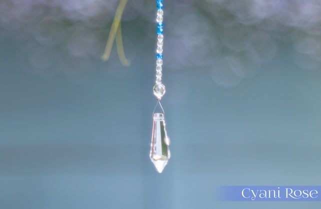 Suncatcher hanging decoration with crystal shimmer beads, blue beads & prism 