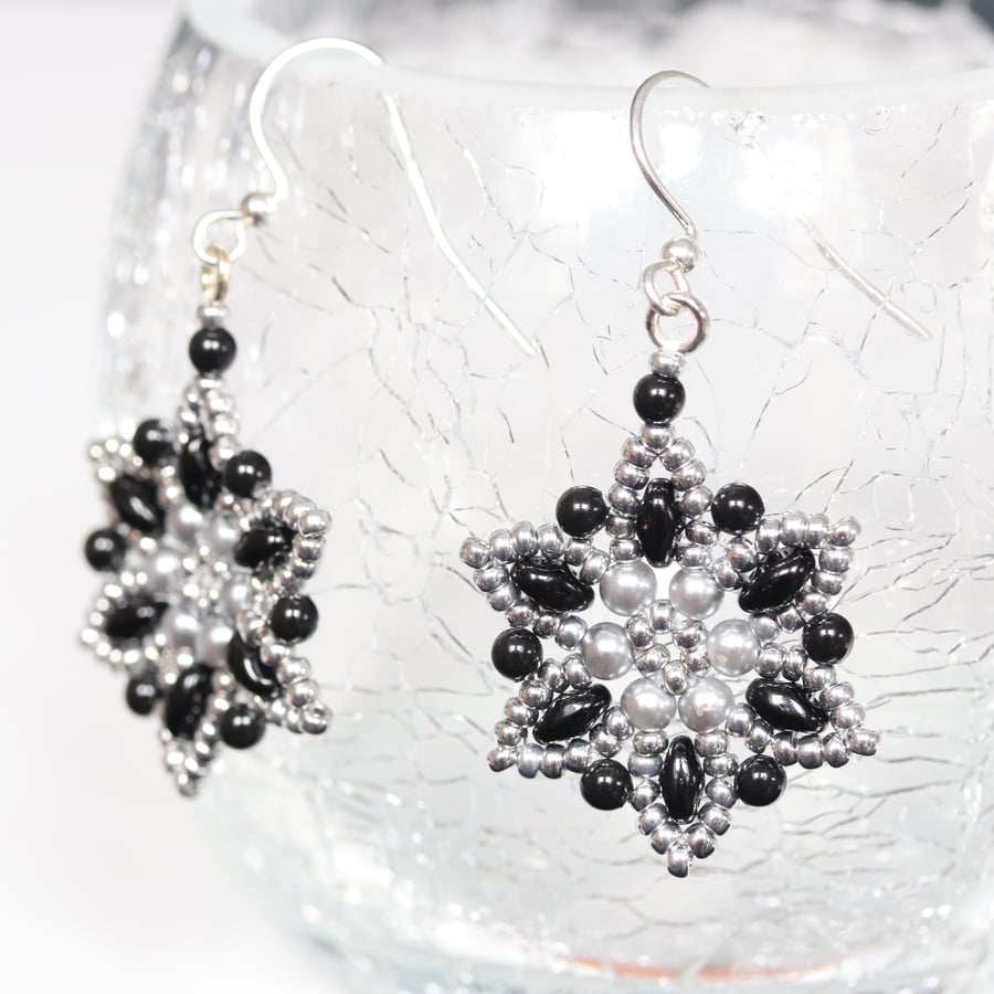 Starflower Earrings in Silver and Black