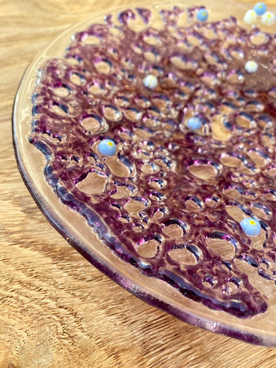 Sale item - 50% off this fused glass plate with glass “lace”