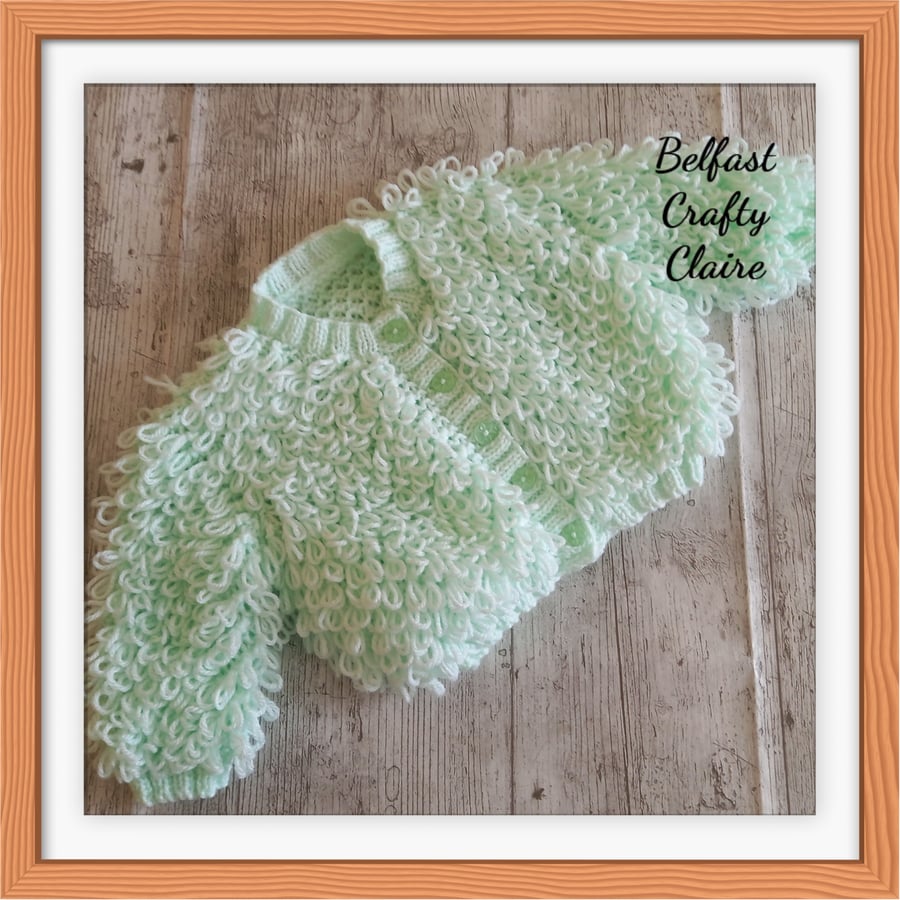 MADE TO ORDER - Hand Knitted Baby - LOOPY Style - Cardigan - Coat - MINT