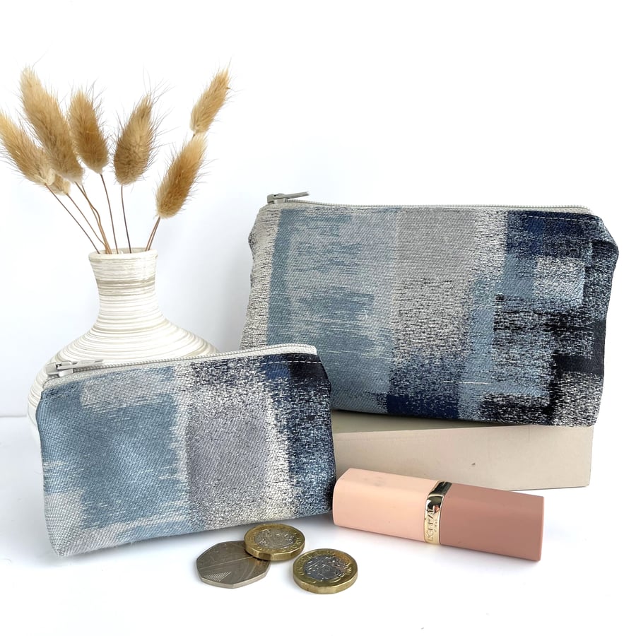 Matching Set of Purses with Blue Abstract Pattern
